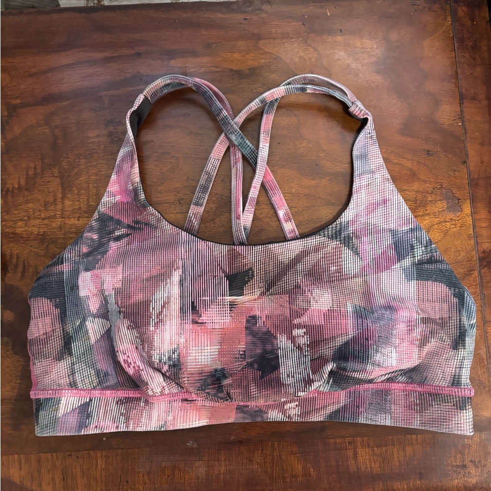 Lululemon Women's Pink Abstract Print Strappy Sports Bra size 8